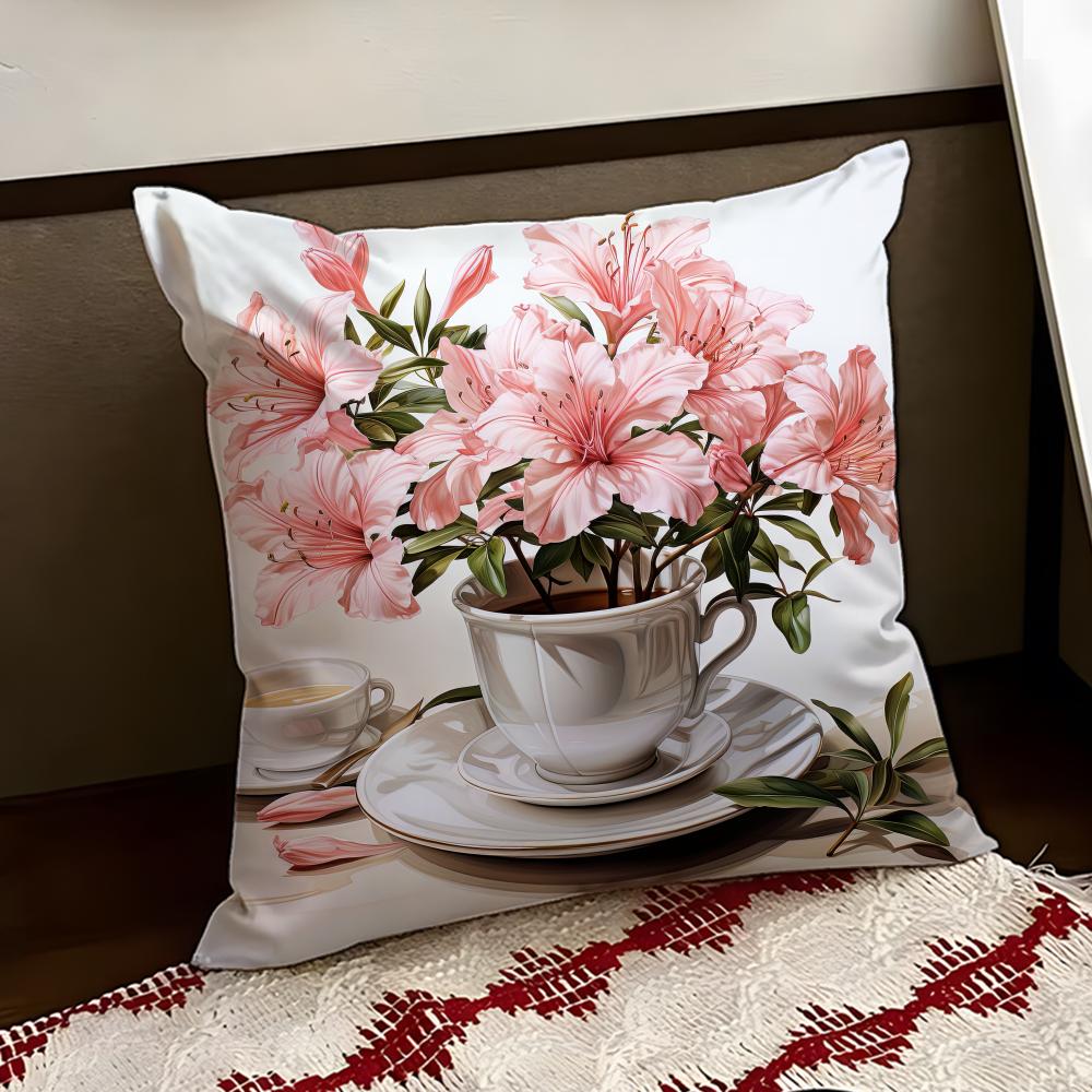 Painting Cup of Flowers Cushion Cover Reversible Soft Durable Pillow Cover Home  Car MultiScene Use for Daily Comfort