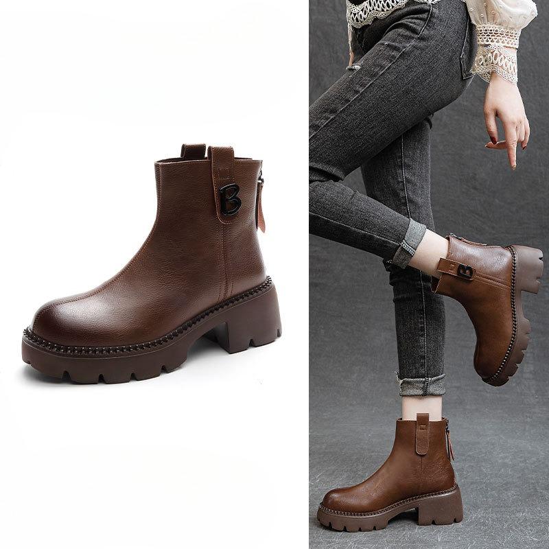 Autumn and Winter Shoes Women's Thick-soled Boots Plus-size High-heeled Ankle Boots
