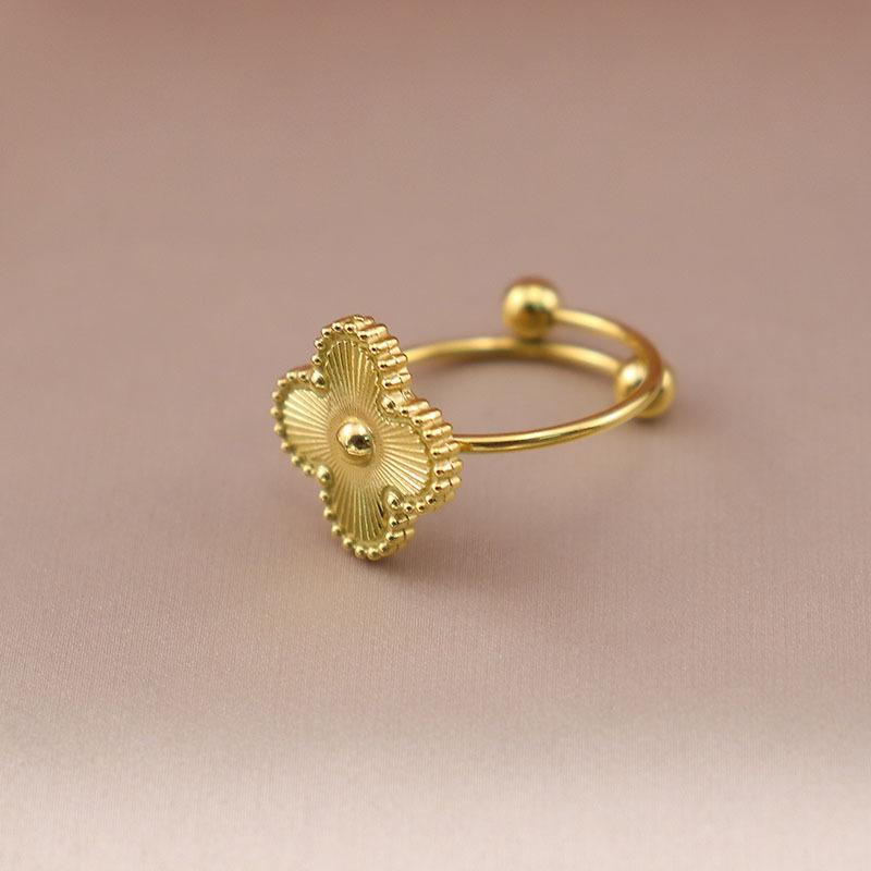 Stainless Steel Light Luxury Five-Leaf Clover Adjustable Titanium Steel Ring