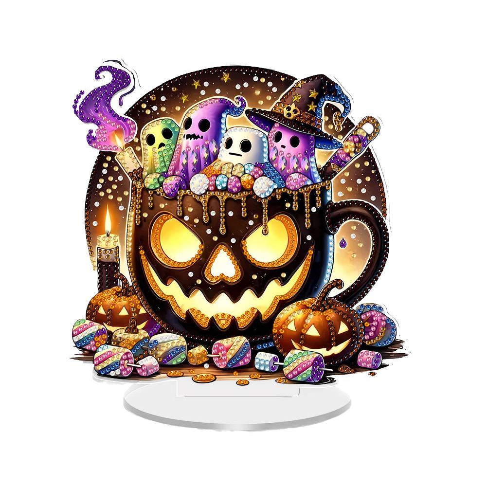 2D Flat Halloween DIY Diamond Painting Desktop Ornaments Kit Diamond Painting Desktop Decorations for Home Office Desktop Decor