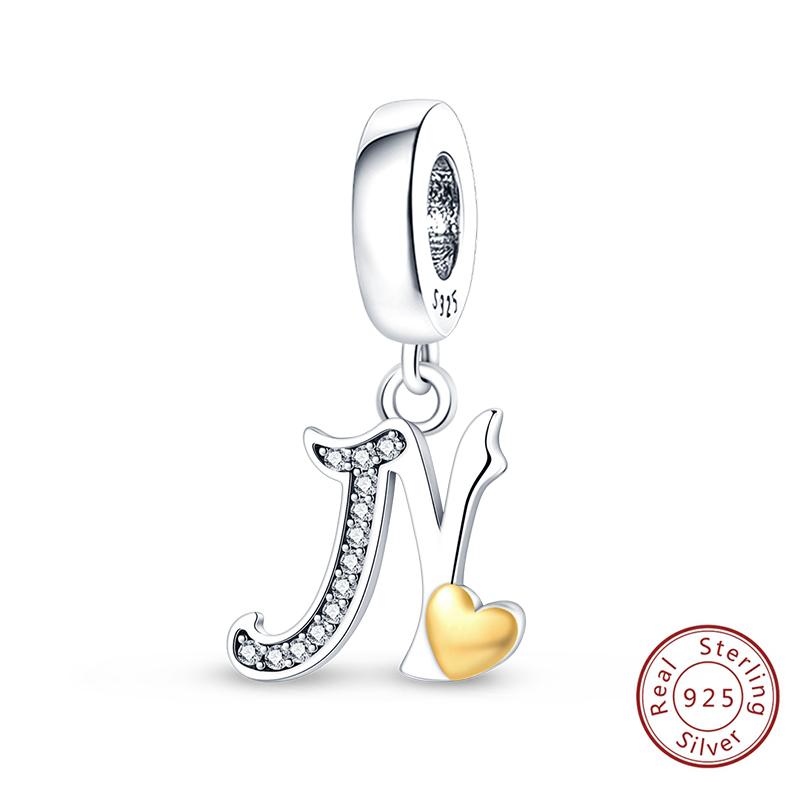 Classic Copper 26 Gold Color Heart Zircon Letter A-Z Charms Beads Fit Original Bracelets Diy Birthday Jewelry Gift