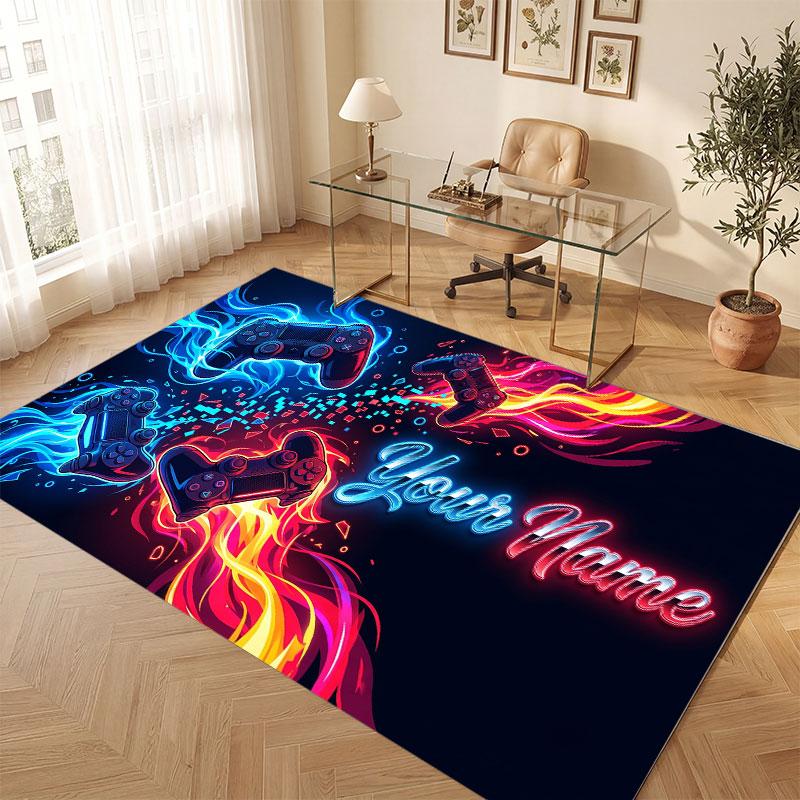 Game Controller Theme Crystal Velvet Floor Rug Personalized Custom Name Text Warm Carpet Home Decoration