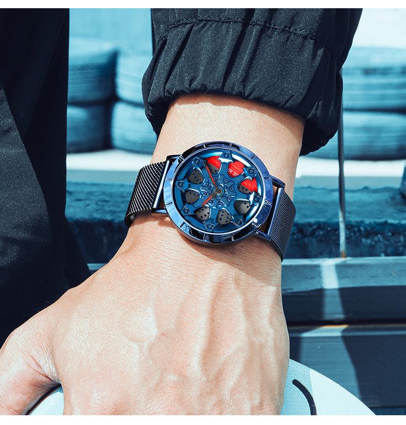 Sanda Men's Creative Rotating Quartz Wristwatch with Mesh Strap