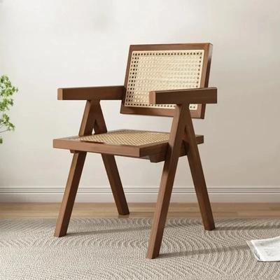 Medieval Modern Armchair - Wooden Frame and Rattan Weaving Design, Accent Chair for Dining Room and Living Room, Lounge Chair