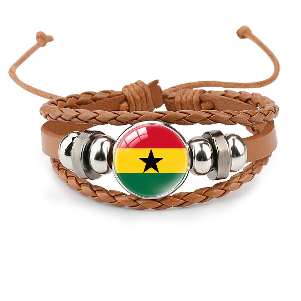 World Cup Leather Bracelet National Flag Soccer Match Souvenir  Adjustable Cowhide Woven Bracelet for Men Women,Sports  Fan Accessories