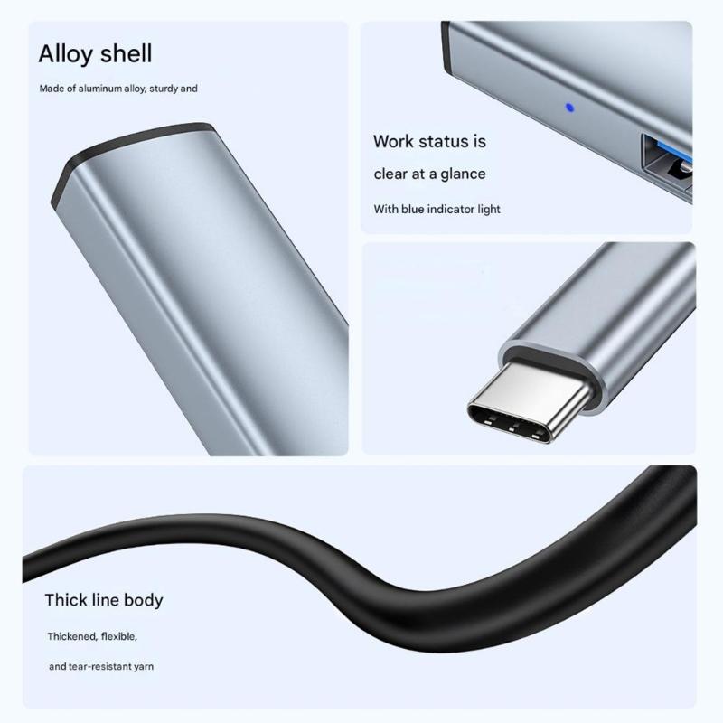 USB3.0 Type C Expansion Dock 4Port Super Speed 5Gbps for PC Mouse Keyboards Plug and Play Portable Design