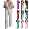 Women's Loose V-Neck Pullover Casual Short Sleeve Long Pants Fashion Suit