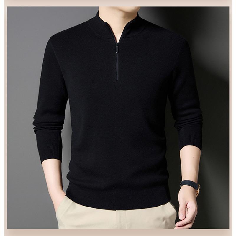Men Half High Collar Zipper Warm Knitted Pullover Sweater
