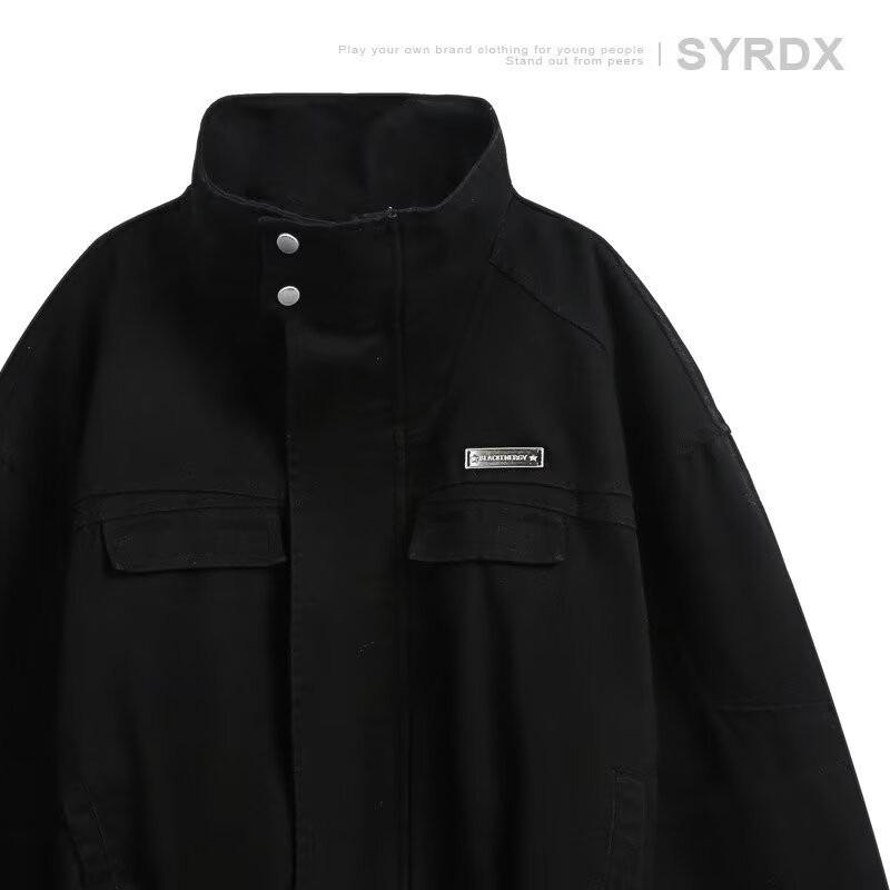 

Spring and autumn Japanese vintage heavy coat men s and women s American trendy brand stand-up collar couple casual loose tooling jacket tide 2XL чёрный