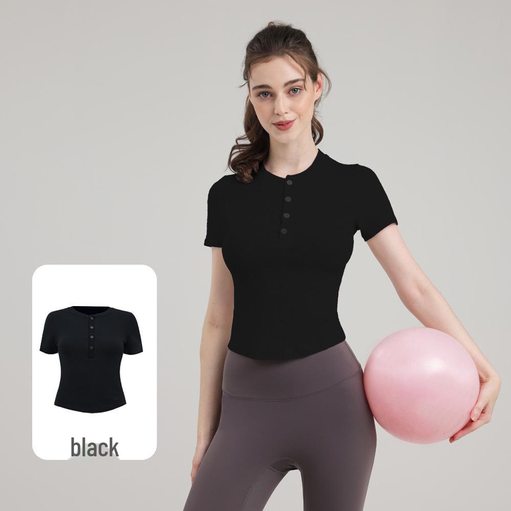 Women s Short Sleeve Henley T-shirt - Sweat-wicking Outdoor Sports & Yoga Top L
