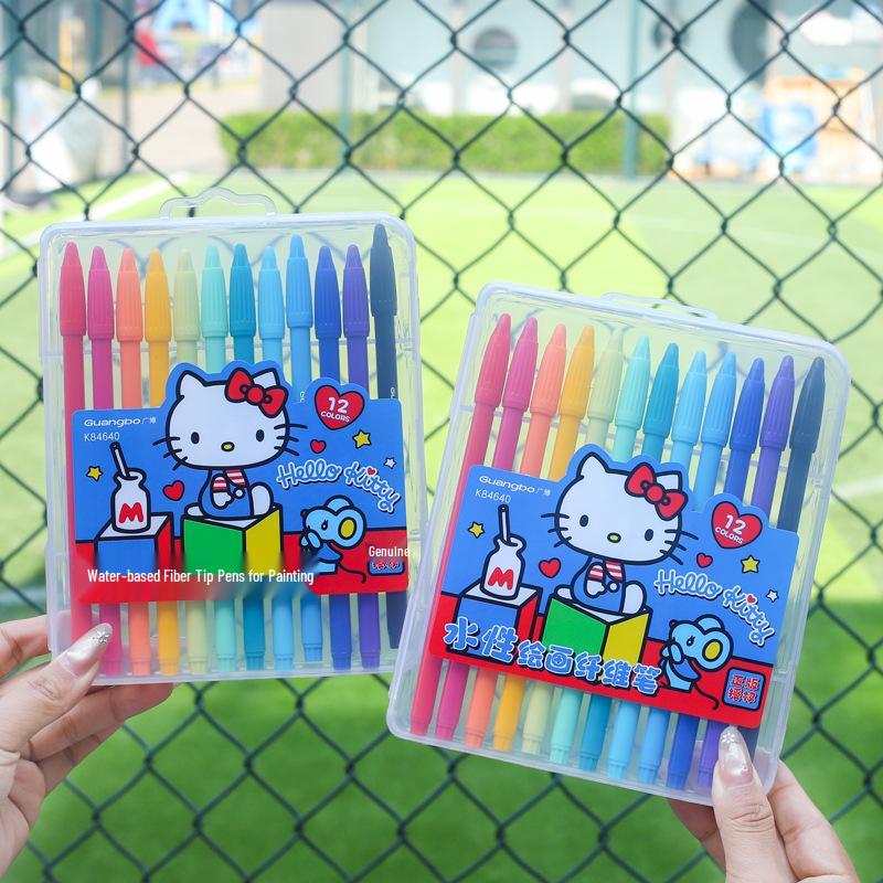 Sanrio Hello Kitty Colored Water-Based Fiber Pen Set for Creative Art and Drawing Sanrio Water-Based Fiber Pen (Single Box Price)