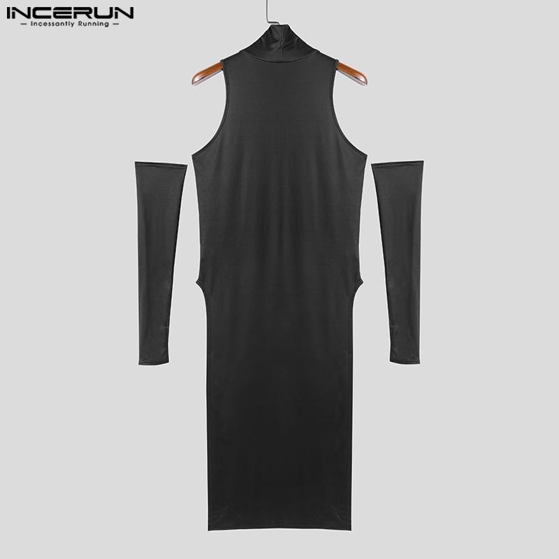 INCERUN Men Summer Oversleeve High Neck Sleeveless Splits Long Tank Tops