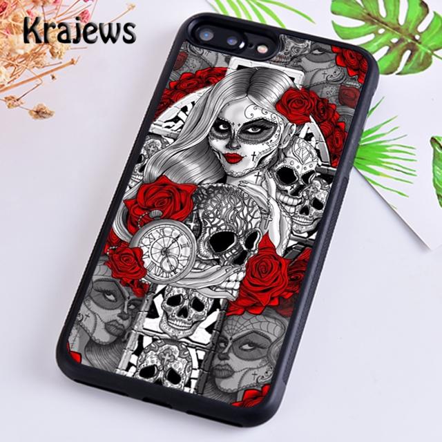 Krajews Candy Skull Sugar Day Of The Dead Phone Case For iPhone 14 5s 6s 7 8 plus X XR XS 11 12 13 pro max Samsung S21 S22 ultra