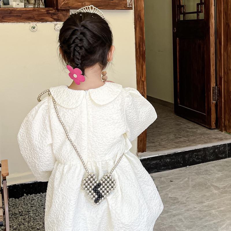 Trendy Mini Children's Crossbody Bag With Adorable Pearl Heart Design For Girls