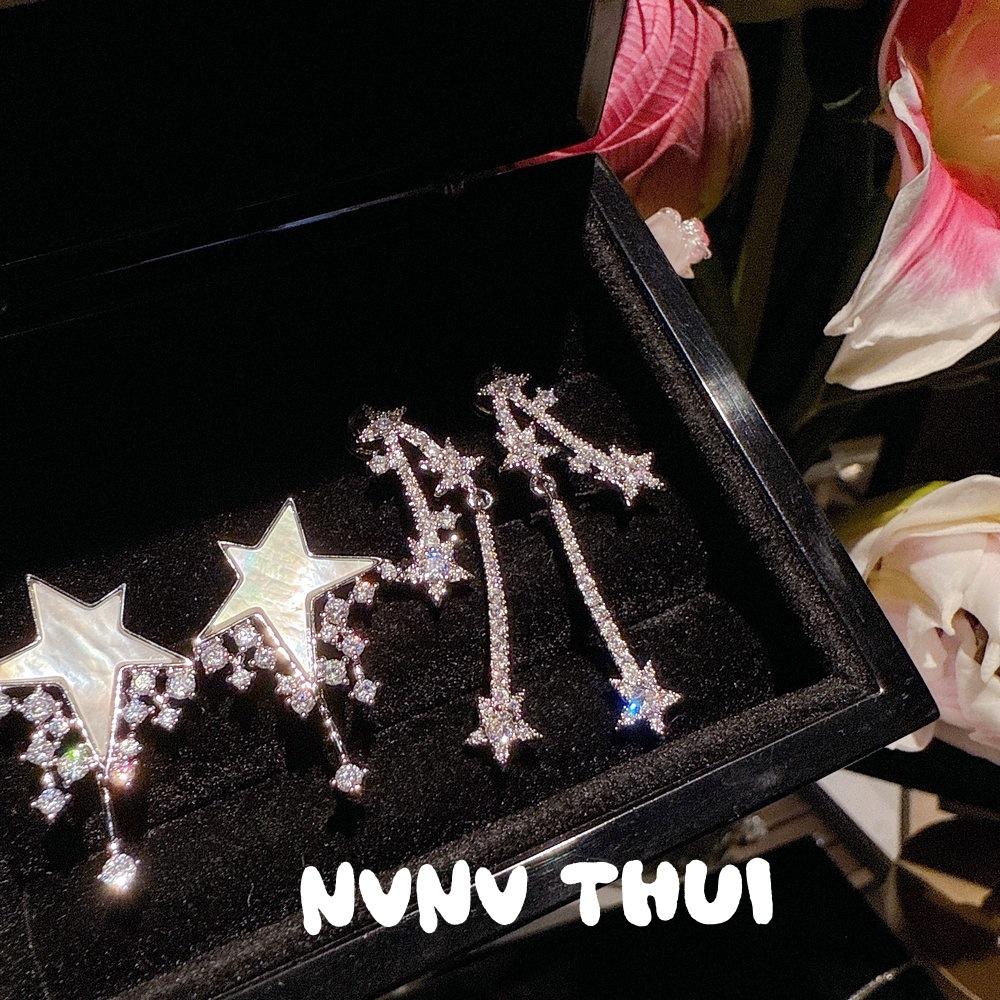 Mint Mambo Gypsy Star Wheat Ear Gem Water Drop Necklace Haute Couture Jewelry, Meteor Fritillary Flash Diamond Earrings Set