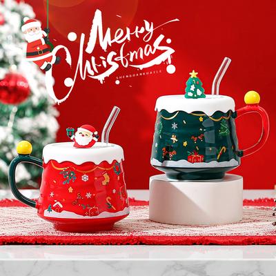 Hochwertige Weihnachtstasse mit Deckel, niedliche Paar-Wassertasse, hochwertige Geschenkbox, kreatives Handgeschenk, Keramiktasse