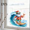 DIY Window Display Stickers Christmas Surfing Santa Claus Static Glass Sticker, Tropical Waterproof PVC Decal for Sunproof Surface Decals Home