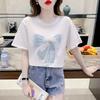 Hot Stamping Butterfly Knot Pure Cotton Short Sleeved T-shirt for Women's Summer New Loose Niche Top
