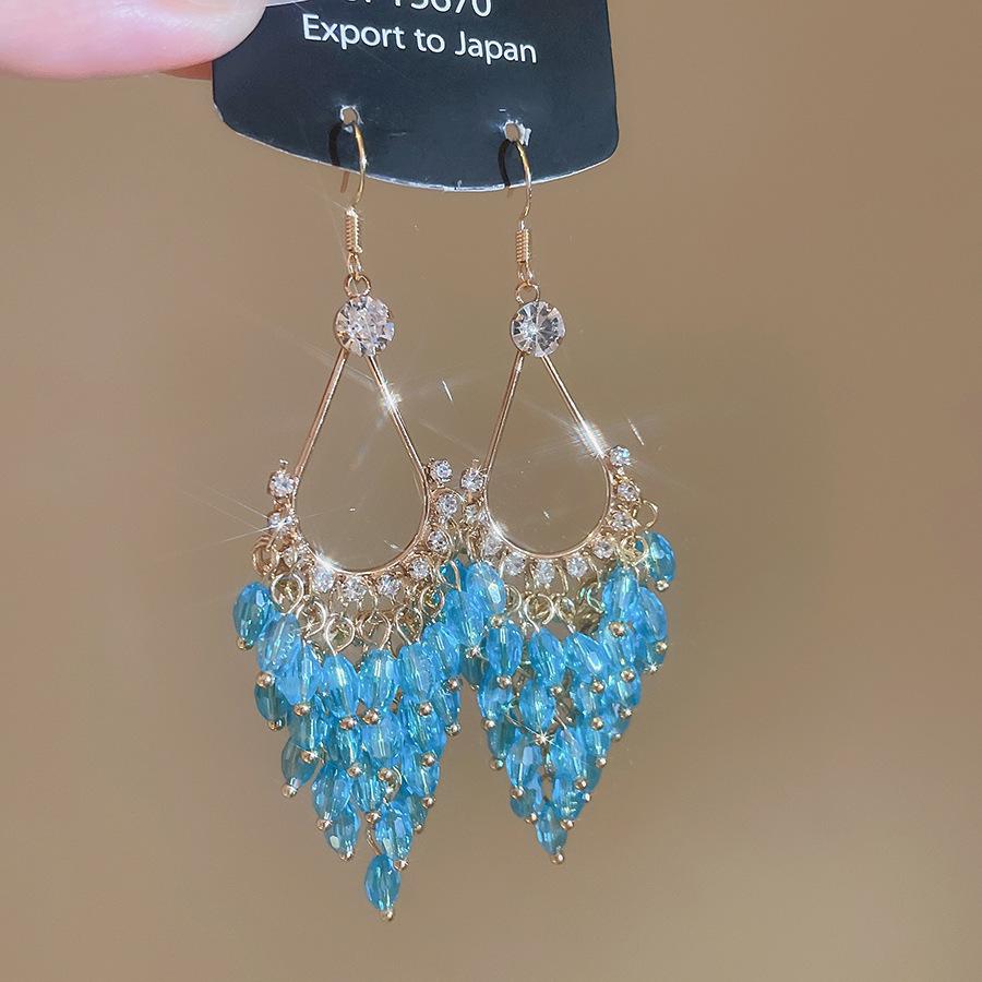 Silver Needle French Court Style Blue Flower Zircon Earrings Light Luxury High-end Stud Earrings Exquisite Niche Earrings