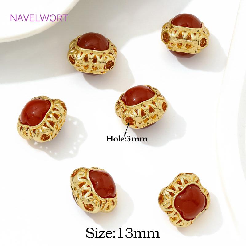 

Brass 13mm Spacer Beads 18K Real Gold Plated Inlaid Red Zircon Square Beads Separators For Bracelets Accessories DIY Findings 1 piece