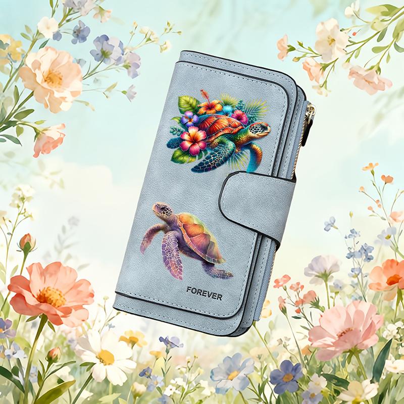 Sea Turtle Women's Long Wallet, 70% Off Style Card Holder, with Multiple Pockets, Printed Zipper Card Holder – Zipper Wallet, Suitable for Cash, ID