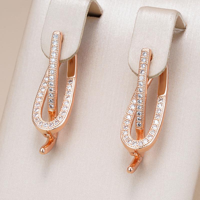 Unique Rose Gold Color Drop Earrings For Women Luxury Full Natural Zircon Accessories Party Daily Fine Jewelry