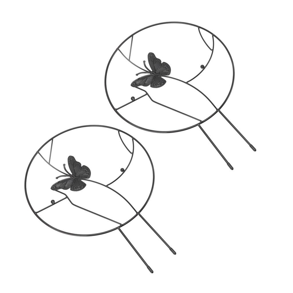 2 Stück Blumenpflanzen-Stützständer Eisen-Klettergerüst für Hausgarten Rundes Ringdesign Schwarz