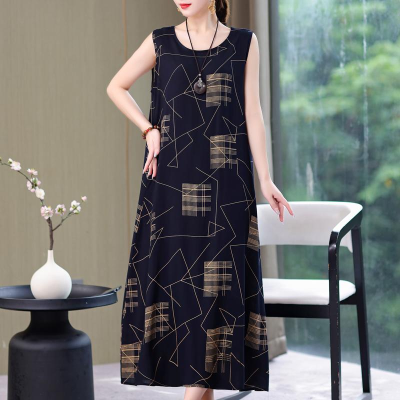 Abito lungo da donna taglie forti Abito estivo casual elegante senza maniche con stampa vintage per donna