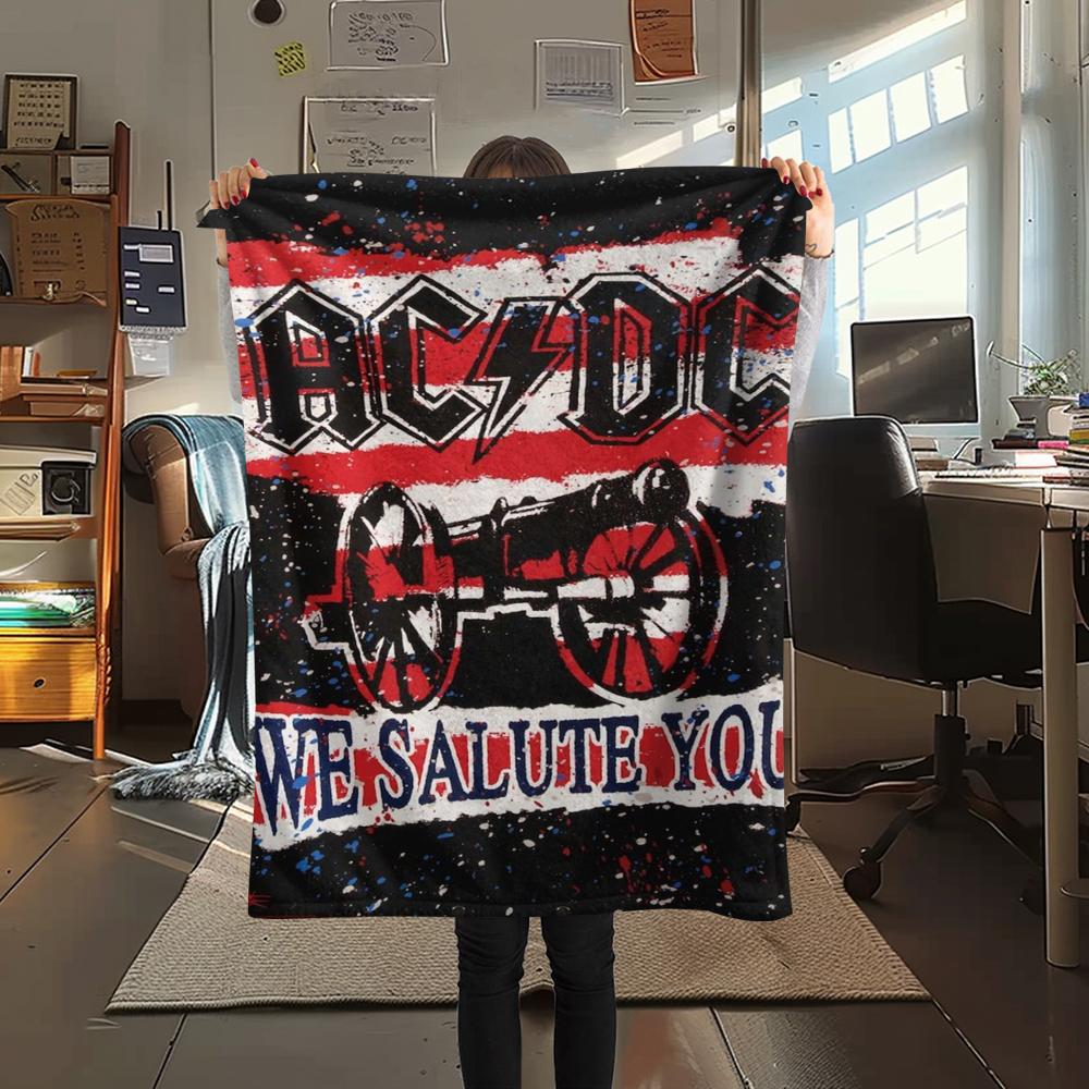 1Pc Ac-dc Music Band Print Flannel Blanket, High quality Comfortable for All Seasons, Home Decor, Warmth and Comfort, Perfect for Christmas Gifts
