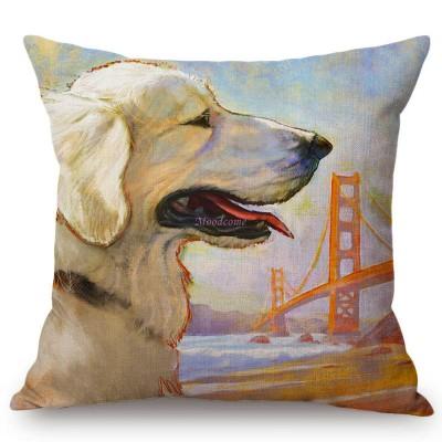 Cute Baby Dog Puppy Cartoon Cosplay Animal Oil Painting Art Home Decoration Sofa Throw Pillow Case Linen Kids Gift Cushion Cover