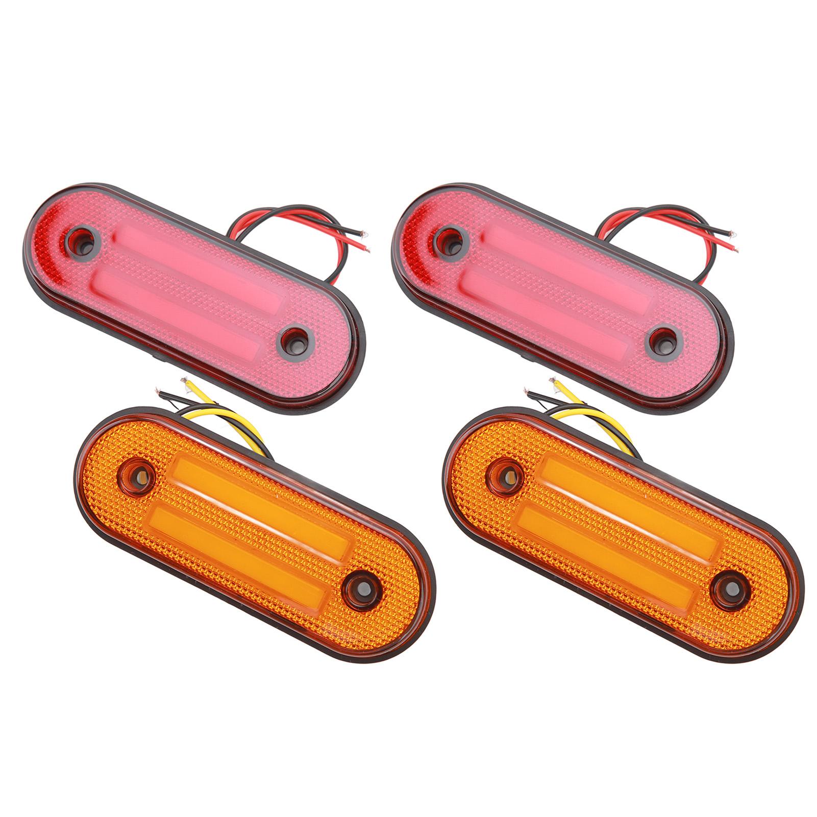 4pcs Truck Side Lights 12LED Marker Indicator Lamp 12V to 24V 1200LM Red Amber for Vans Truck Trailers