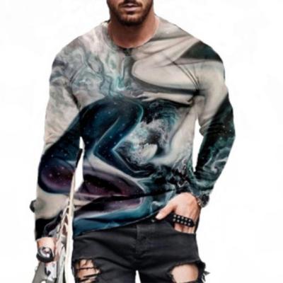 Street-Jugendvitalität neuer Trend Herren Graffiti-Farbe 3D-Druck Tops Langarm Rundhals Outdoor-Sport Fitness T-Shirt Herren