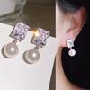Huitan Luxury Trendy Cubic Zirconia Imitation Pearl Dangle Earrings for Women Temperament Bride Wedding Accessories Lady Jewelry
