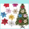 Atemberaubendes 10x Weihnachts Großes Poinsettia Glitzer Blumenset Für Festliche Baumdekoration