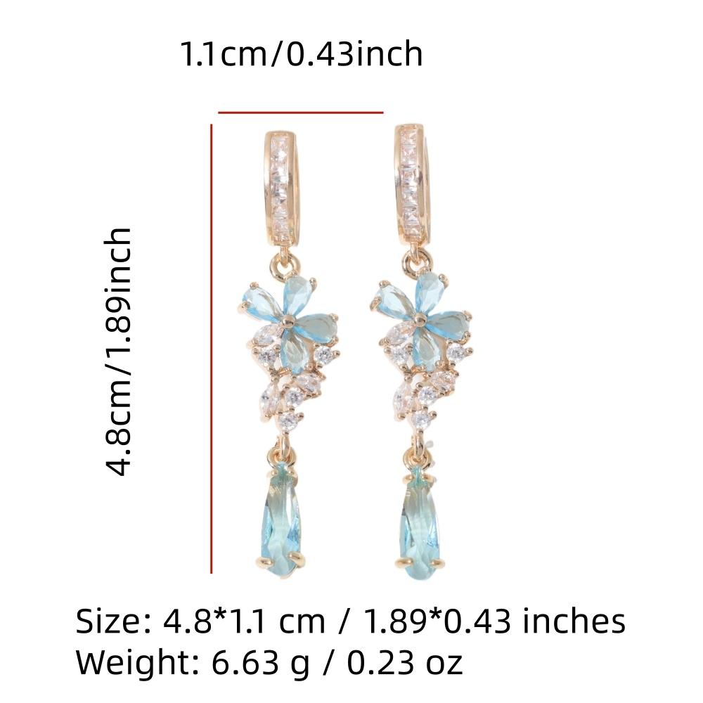 Luxury Flowers with Water Droplets Zirconia Dangle Earrings for Women Golden Earring Jewelry Party Accessories