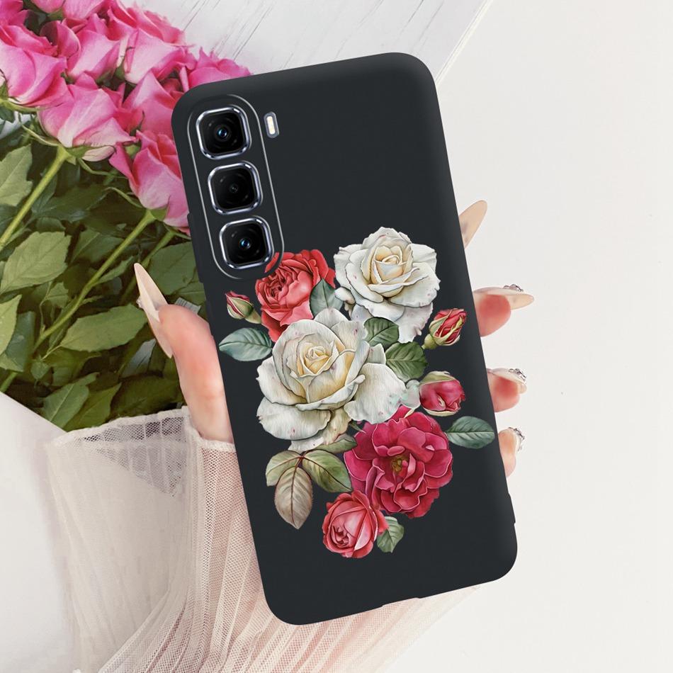 For Infinix Hot 50 Pro+ 50Pro 4G Cute Flower Butterfly Cat Case For Infinix Hot50 Pro Plus 4G Black Silicone Soft Phone Cases