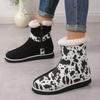 fashion Cow Pattern Short Plush Warm Snow Boots for Women 2024 Winter Zipper Faux Fur Ankle Boots Woman Comfort Flat Heels Cotton Shoes