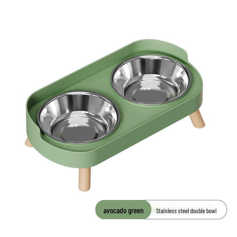 Cross-Border Stainless Steel & Ceramic Dual Cat & Dog Bowl: Anti-Tip, Splash-Proof, Neck Protection Design for Food & Water.