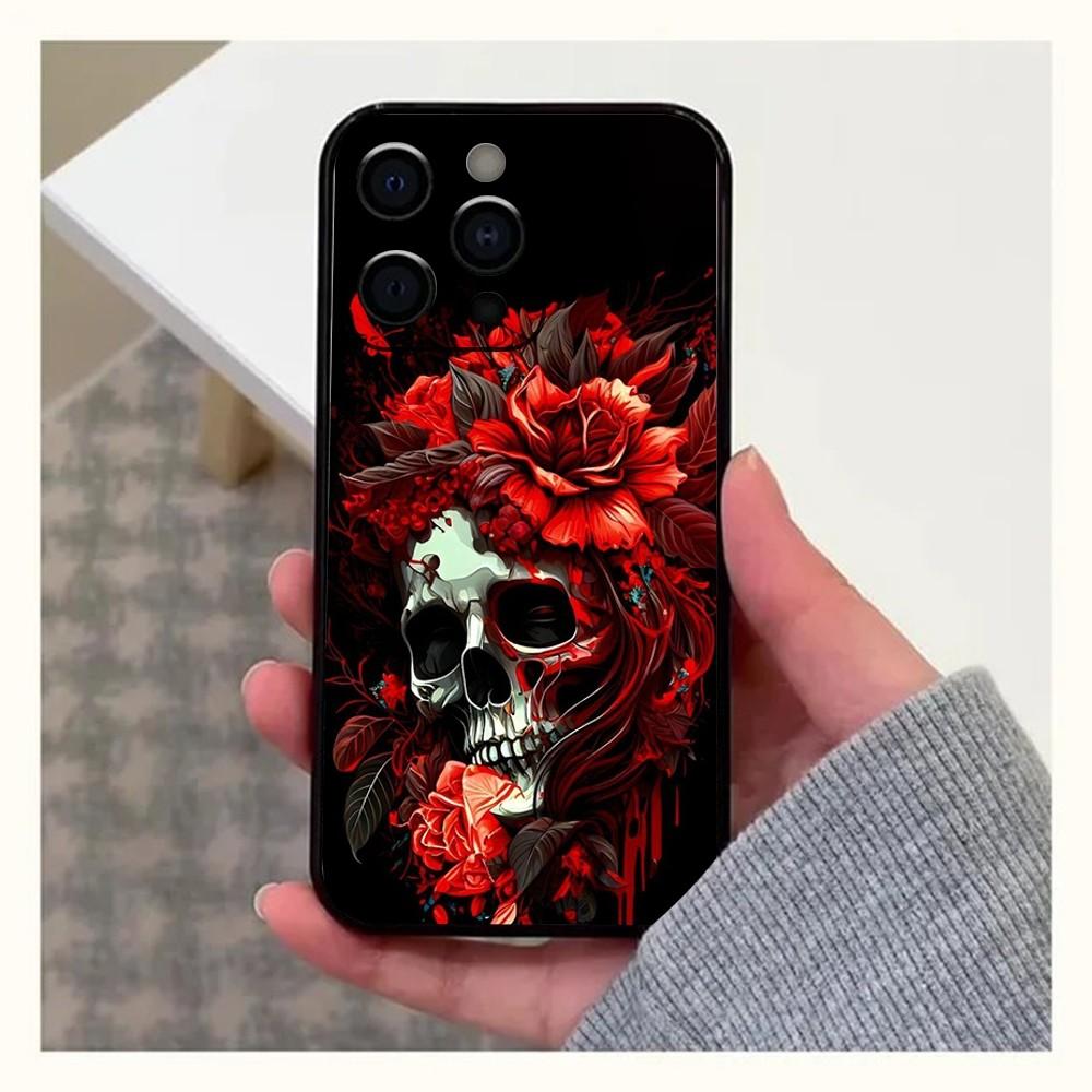 Mexican Catrina Skull Phone Case For Apple iPhone 15,14,13,12,11,Pro,X,XS,Max,XR,Plus,Mini Soft Black Cover