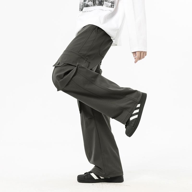 Overalls men's autumn new American trendy brand versatile loose wide-leg drape multi-pocket straight trousers men