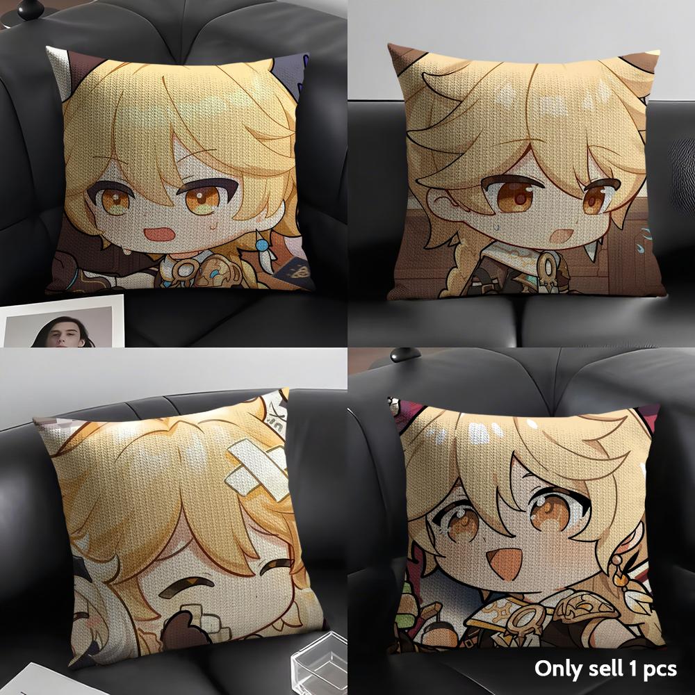 Aether Cute Cute Genshin Impact Cushion Cover Natural Linen Organic Fabric Double-Sided Printing Sofa Home Decor Pillow Case