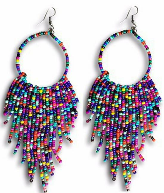 European & American Bohemian Handmade Seed Bead Tassel Drop Earrings