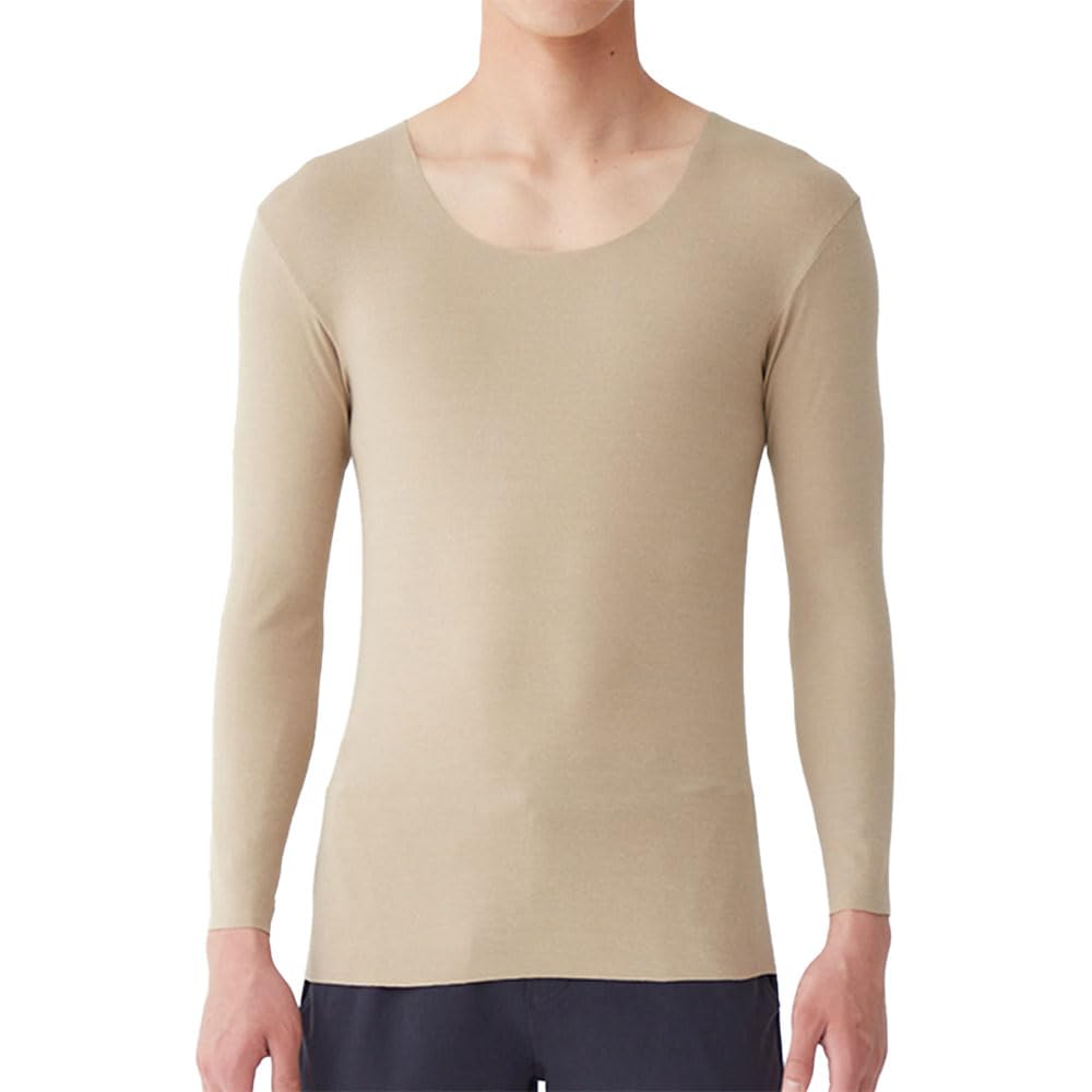 Gunze YG NEXTRA Regular Long Sleeve Crew Neck Natural Made in Indoor Drying USA Clear Beige (CUT OFF) Shirt, Heat-Generating, Japan, Safe,