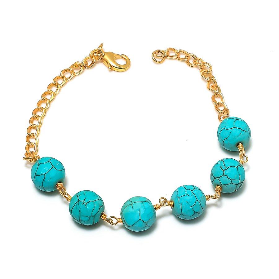 Bracciale in Argento Sterling 925 Fatto a Mano con Pietra Preziosa Turchese Santa Rosa 7-8" KJ-1297