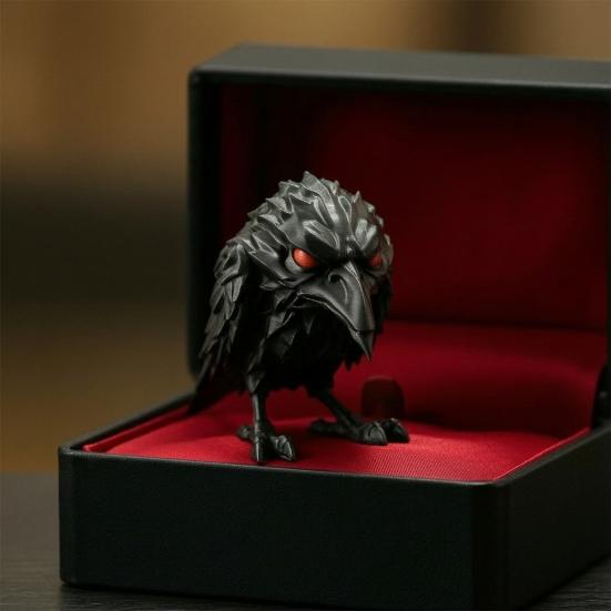 3D Printed Dark Crow Figurine, Spooky Raven Statue Sculpture, Realistic Miniature Bird Ornament for Halloween Home Office Decoration