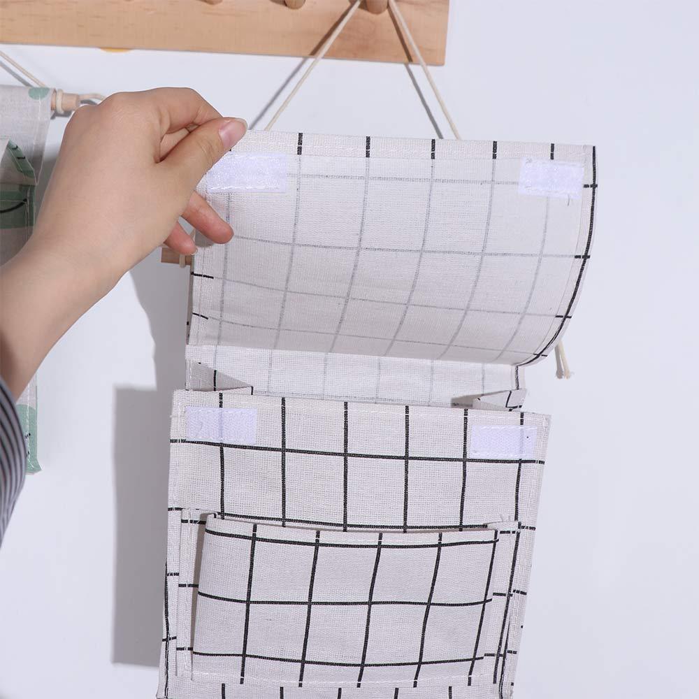 Plaid Sundries Storage Pouches Wall Mounted Bedside Organizer Wall Hanging Bag  Bed Side