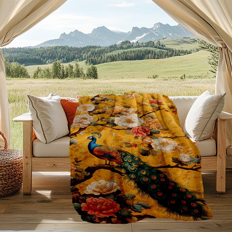 Peacock Flowers blanket Personalized Name Flannel Blanket Soft Cozy Plush Throw for Sofa Bed Lightweight Home Décor