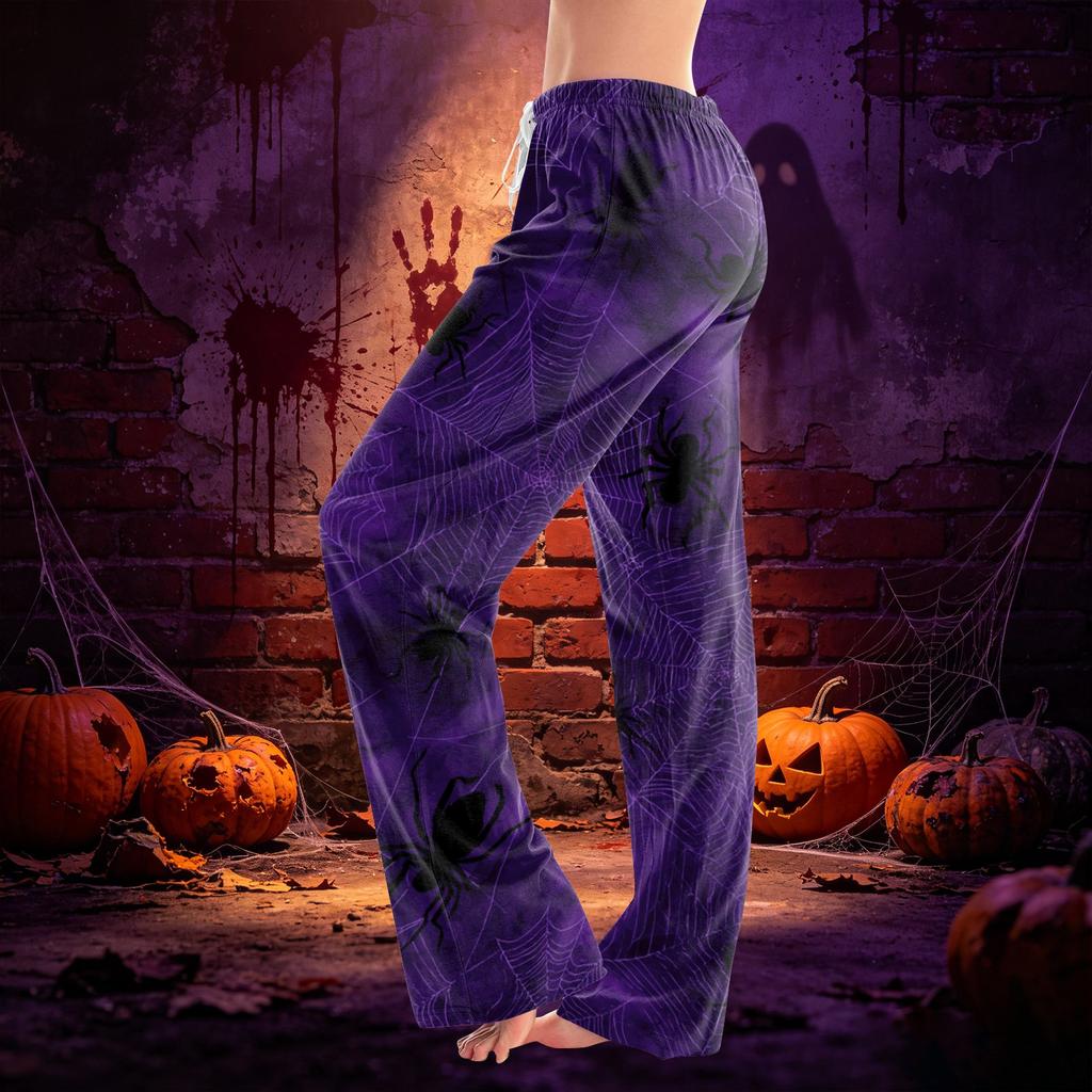 Women's Halloween Print Drawstring Casual Pants with Elastic Waist