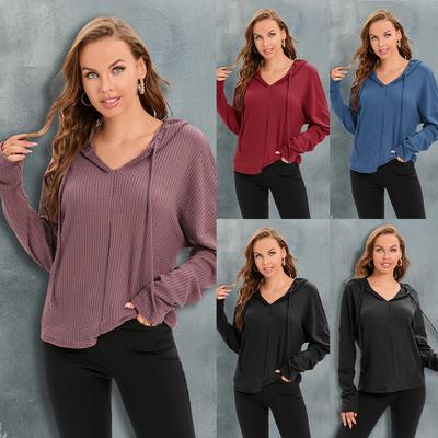 Large Women's Long-sleeved Hooded Drawcord Sweater 4-color S-3XL Autumn and Winter Top
