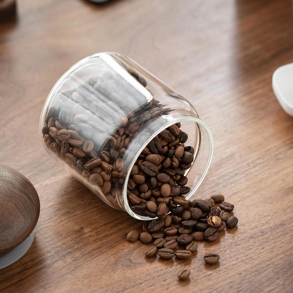 Vandroop Glass Canister with Wooden Lid, Airtight Storage Container for Sugar Cubes, Coffee Beans, Nuts, Sugar, and Candy (750ml)